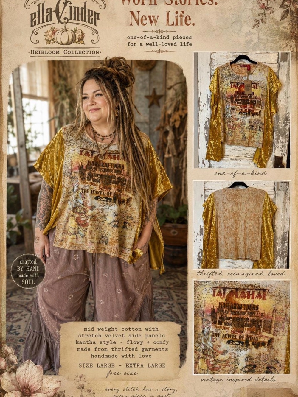Women's Short-Sleeve Velvet Panel Tee - Mustard Gold